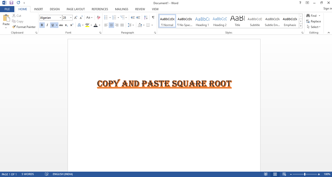 copy and paste square root