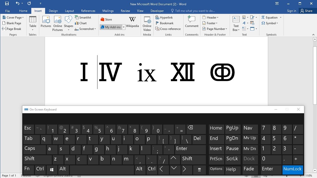 How to type roman numerals?