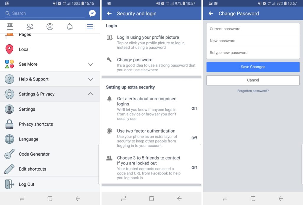 Change your password on facebook image