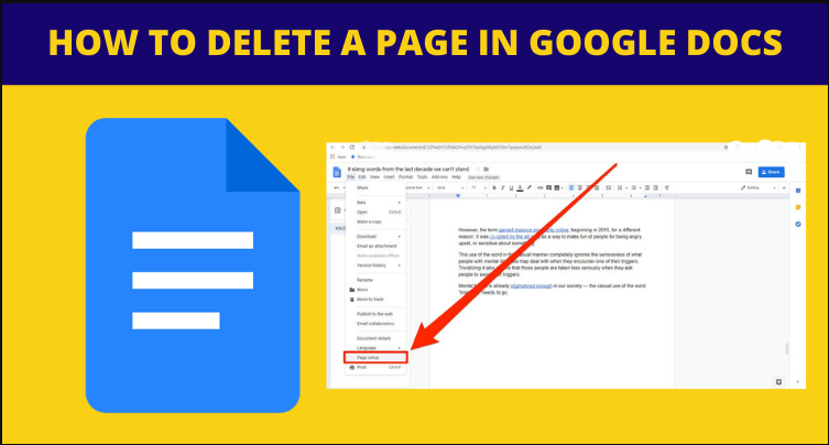 How to delete a page in google docs ?