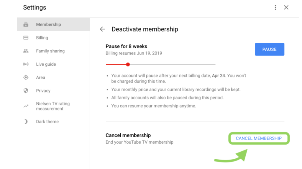 deactivate membership option