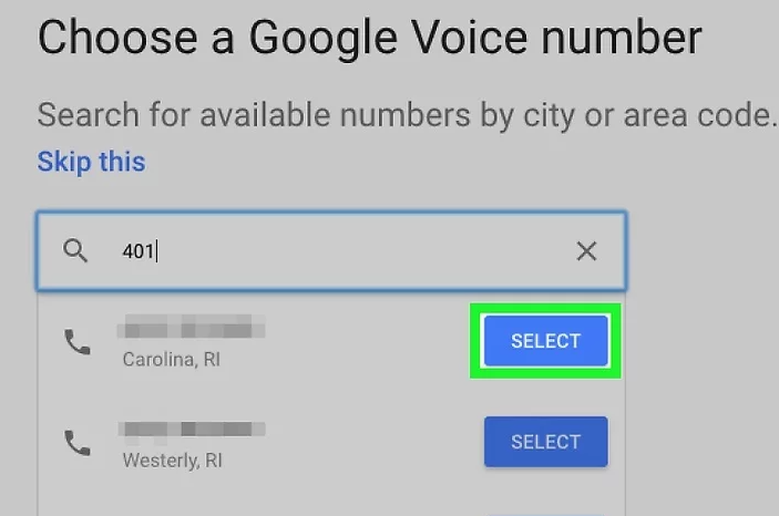 chooose a google voice number