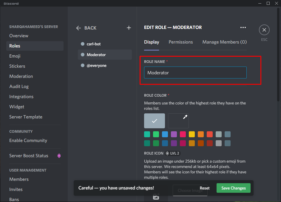 Create a Role to Deploy the Mod on discord