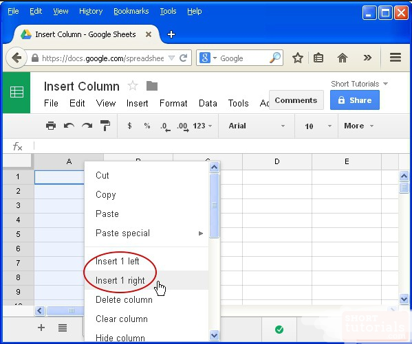 How to insert columns in Google Sheets?