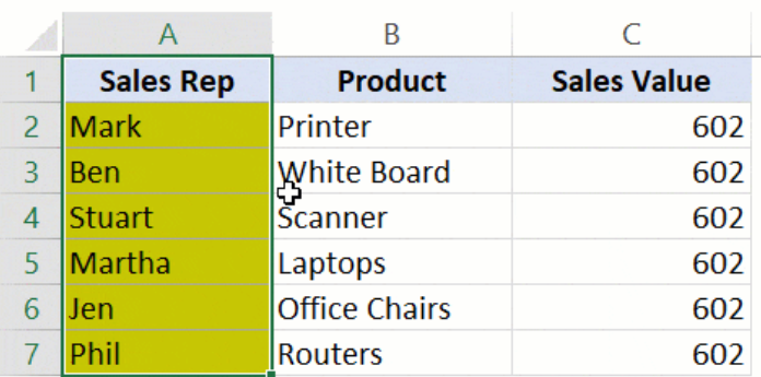 Move columns in excel