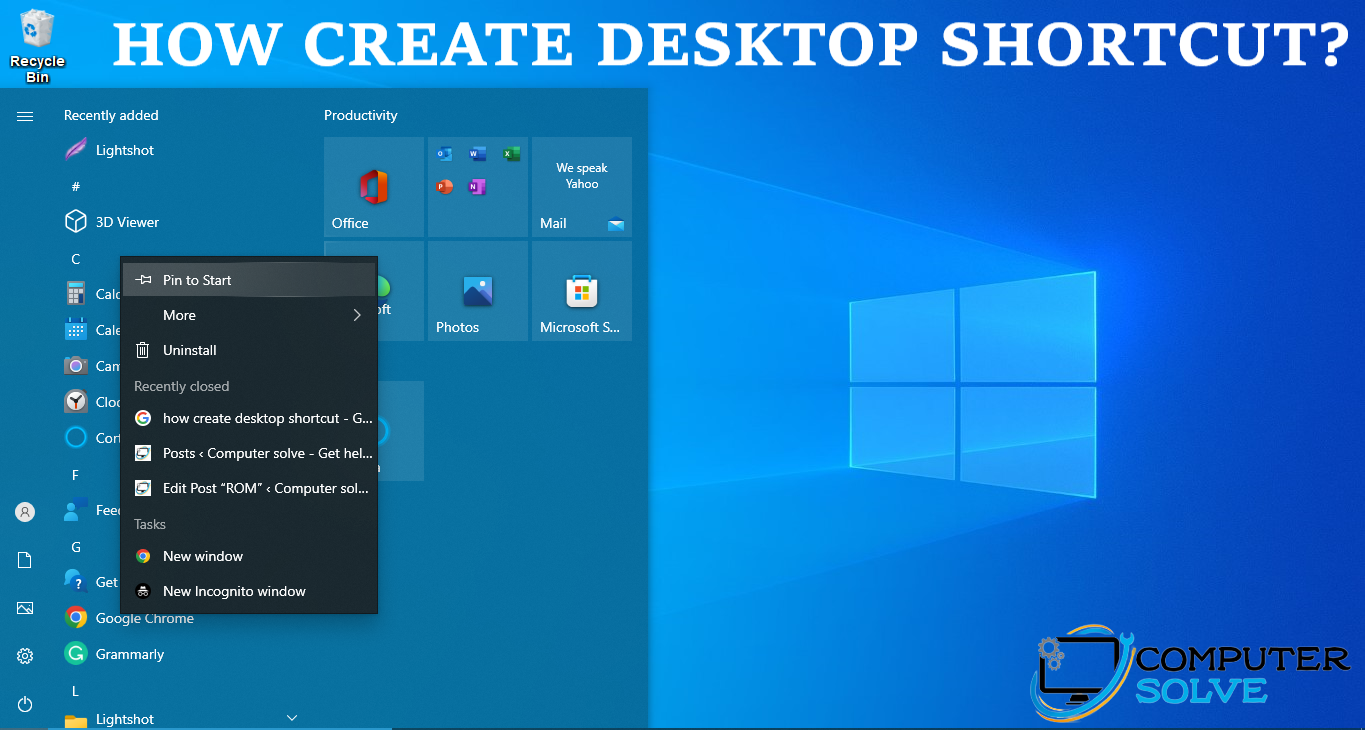 how create desktop shortcut