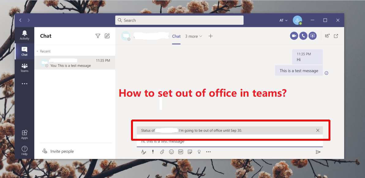 How to set out of office in teams