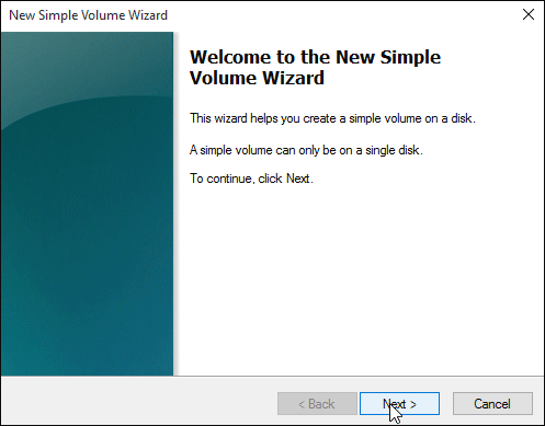 A New Simple Volume Wizard opens